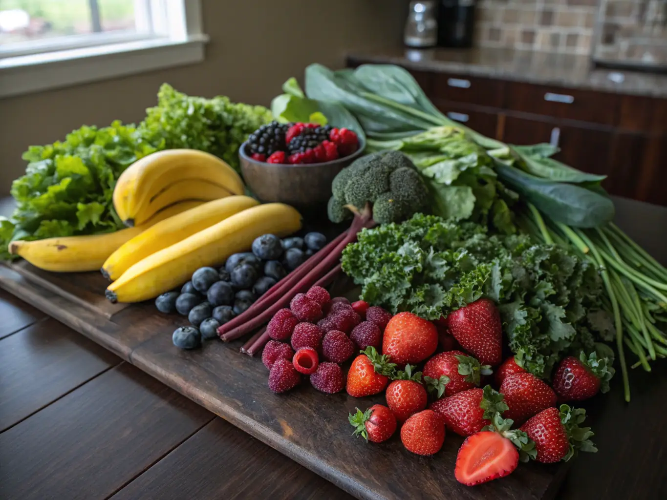 A vibrant image of fresh fruits and vegetables, symbolizing the focus on nutrition and healthy living within BestLife Med's Wellness programs. The background is a bright, airy kitchen.