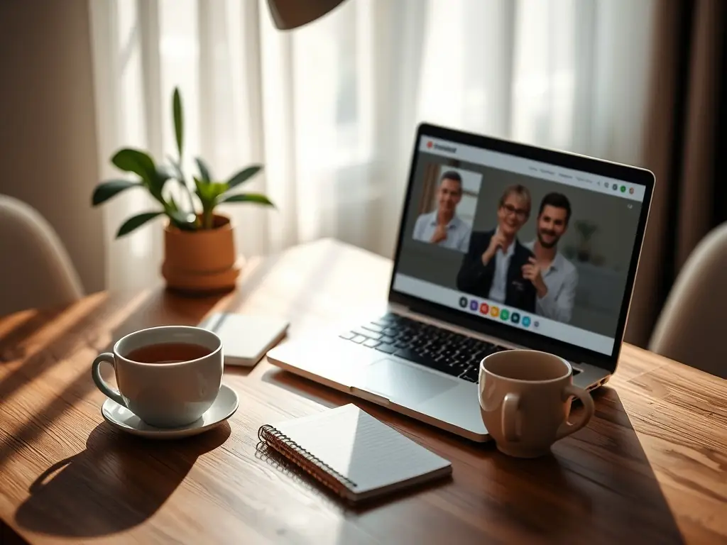 A serene telehealth consultation setup with a doctor on screen, providing remote medical advice to a patient in their home, emphasizing convenience and accessibility.